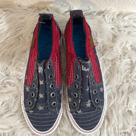 Blowfish Malibu Play Stars And Stripes Laceless Sneakers Navy Blue Red Women 7 - Picture 3 of 11